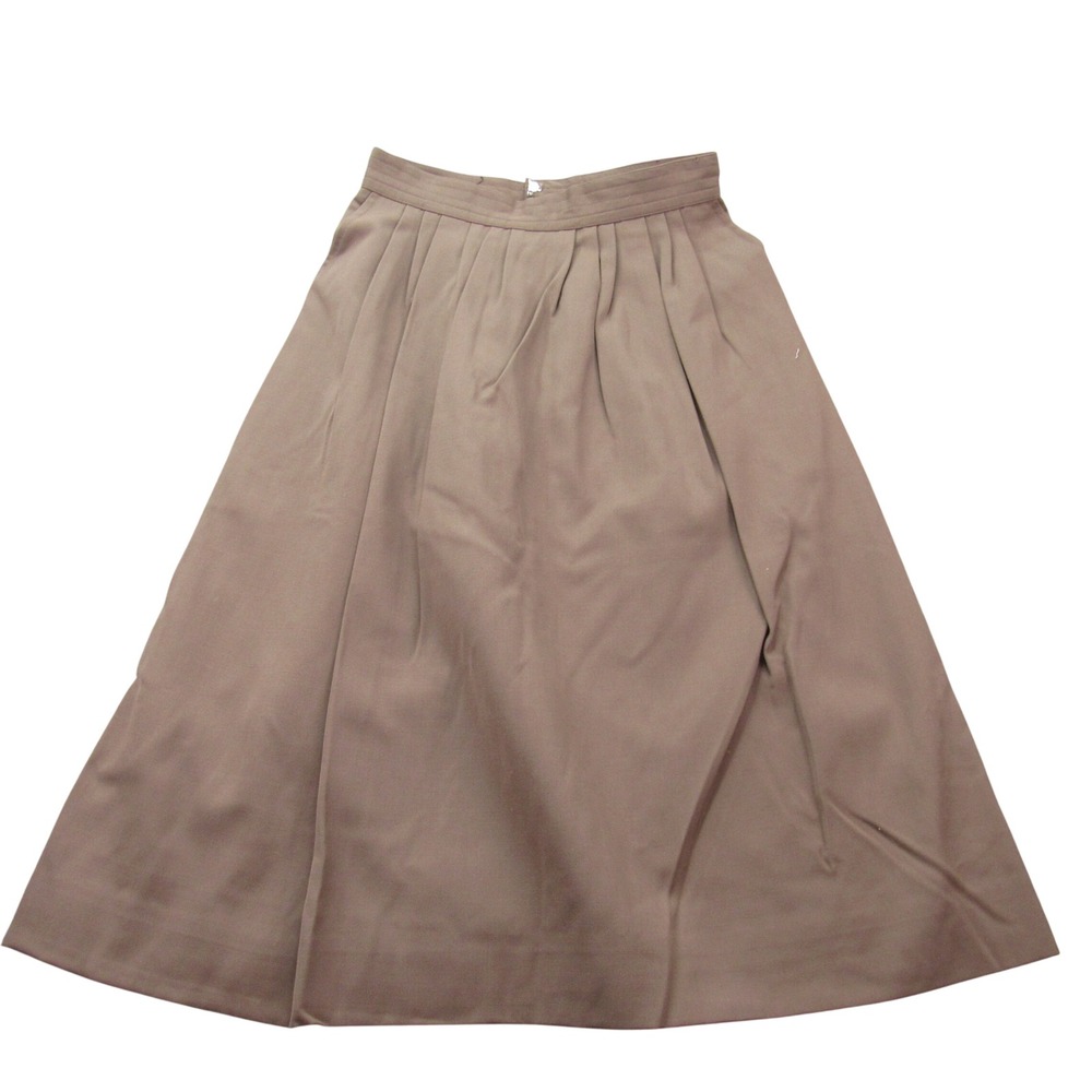 Vintage CLAUDE Women's Pleated Midi Skirt‎ Tan Wool Blend  Size 7/8